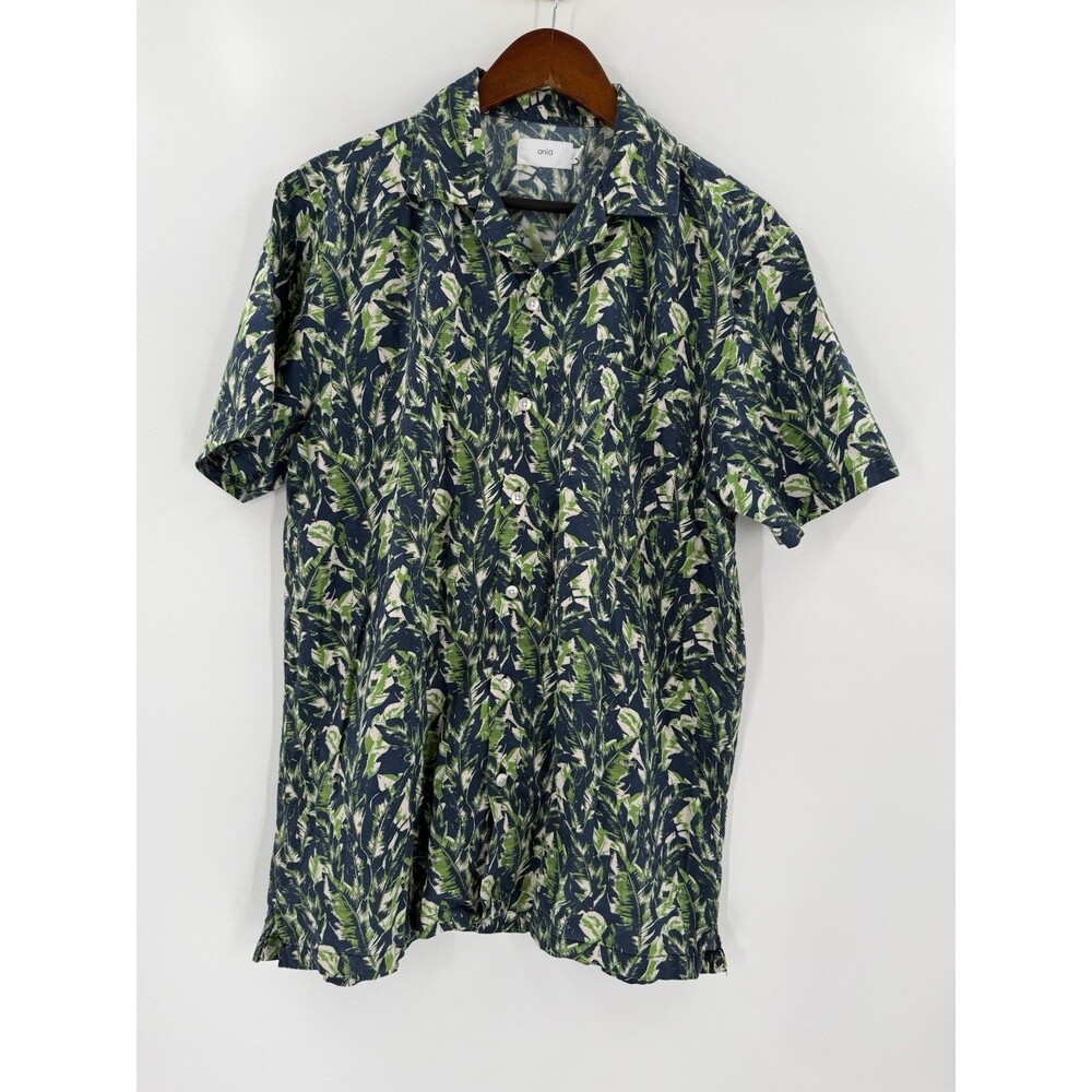 Onia Camp Collar Tropical Print Short Sleeve Causal Cotton Button Down MEDIUM